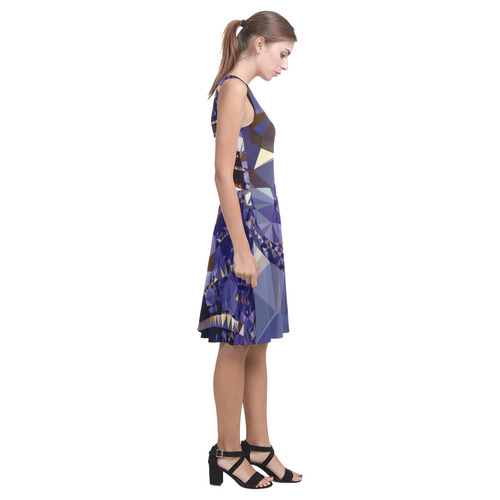 Blue Gold Low Poly Fractal Triangles Atalanta Casual Sundress(Model D04)