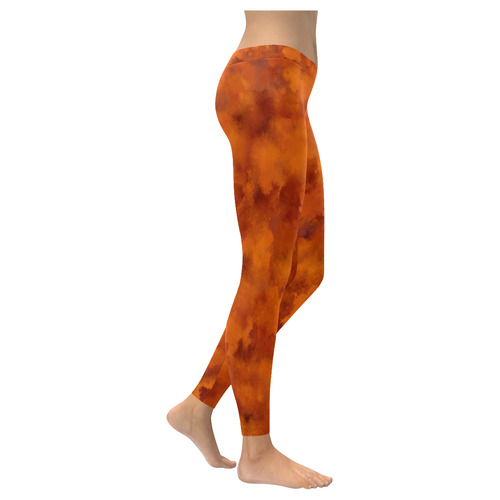 Orange red batik look Women's Low Rise Leggings (Invisible Stitch) (Model L05)