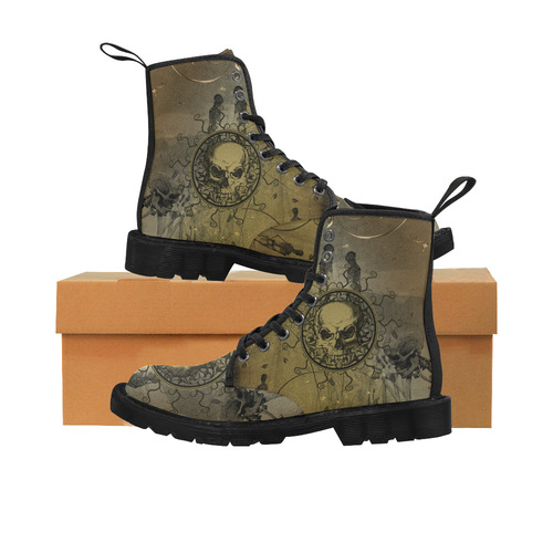 Amazing skull with skeletons Martin Boots for Women (Black) (Model 1203H)