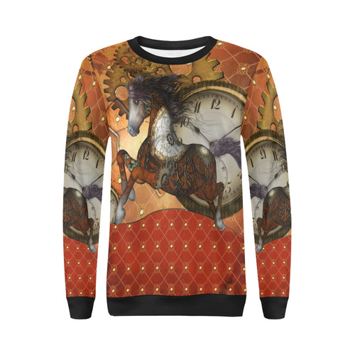 Steampunk, awesome steampunk horse All Over Print Crewneck Sweatshirt for Women (Model H18)