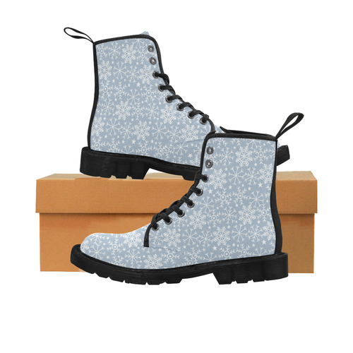 Snowflakes Stars pattern White Blue Martin Boots for Men (Black) (Model 1203H)