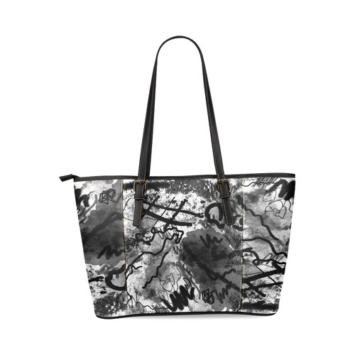 Abstract Sketch Leather Tote Bag/Small (Model 1640)