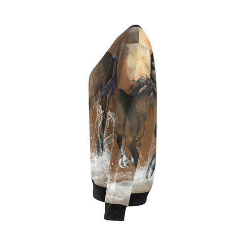 Wonderful horse with water splash All Over Print Crewneck Sweatshirt for Women (Model H18)