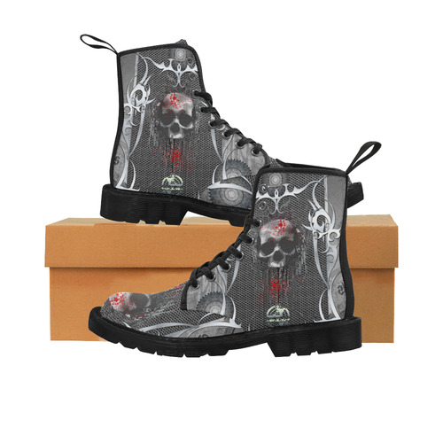 Awesome skull on metal design Martin Boots for Women (Black) (Model 1203H)