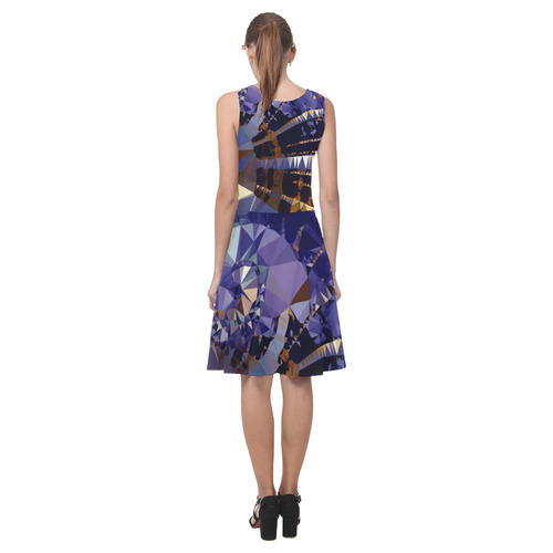 Blue Gold Low Poly Fractal Triangles Atalanta Casual Sundress(Model D04)