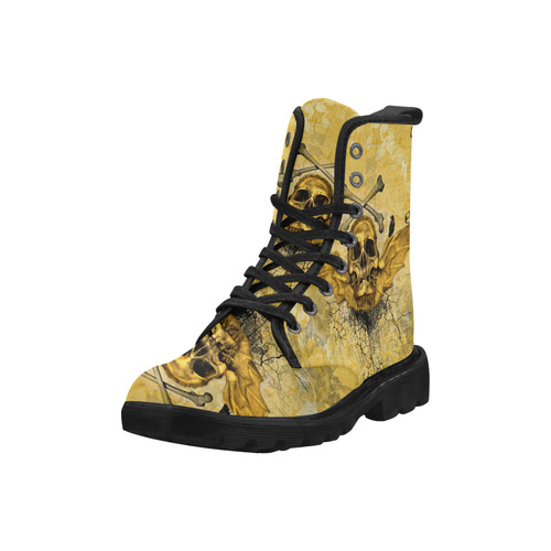 Awesome skull in golden colors Martin Boots for Women (Black) (Model 1203H)