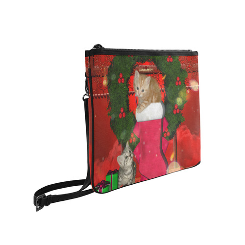 Christmas, funny kitten with gifts Slim Clutch Bag (Model 1668)