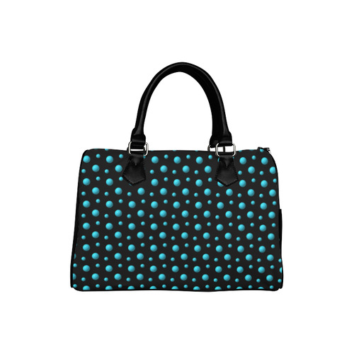 Terrific Turquoise Polka Dots on Midnight Black Boston Handbag (Model 1621)