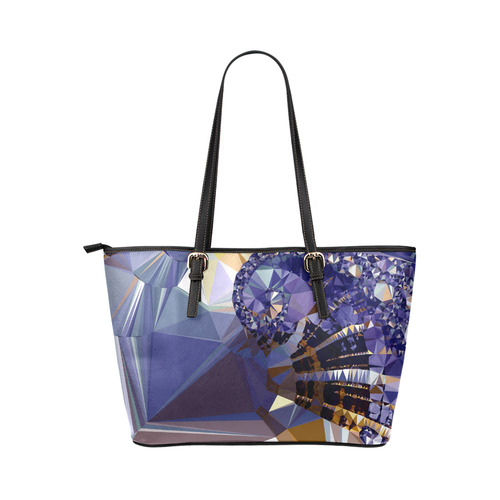 Blue Gold Low Poly Fractal Triangles Leather Tote Bag/Small (Model 1651)