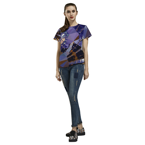 Blue Gold Low Poly Fractal Triangles All Over Print T-Shirt for Women (USA Size) (Model T40)