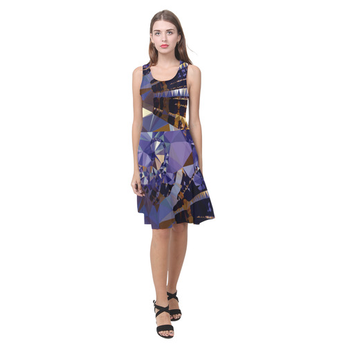Blue Gold Low Poly Fractal Triangles Atalanta Casual Sundress(Model D04)