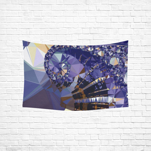 Blue Gold Low Poly Fractal Triangles Cotton Linen Wall Tapestry 60"x 40"