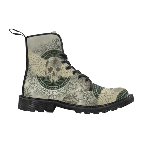 Skull with wings and roses on vintage background Martin Boots for Women (Black) (Model 1203H)