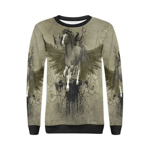 Wild horse with wings All Over Print Crewneck Sweatshirt for Women (Model H18)