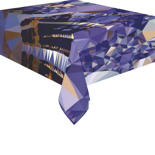 Blue Gold Low Poly Fractal Triangles Cotton Linen Tablecloth 52"x 70"