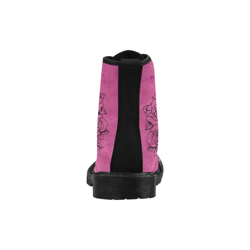 Skull with roses, pink Martin Boots for Women (Black) (Model 1203H)