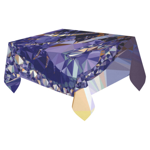 Blue Gold Low Poly Fractal Triangles Cotton Linen Tablecloth 52"x 70"