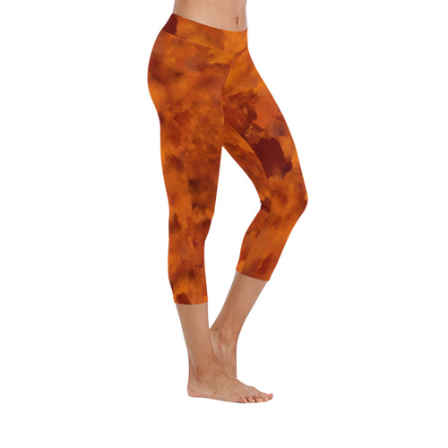 Orange red batik look Women's Low Rise Capri Leggings (Invisible Stitch) (Model L08)