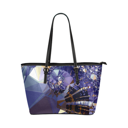 Blue Gold Low Poly Fractal Triangles Leather Tote Bag/Large (Model 1651)