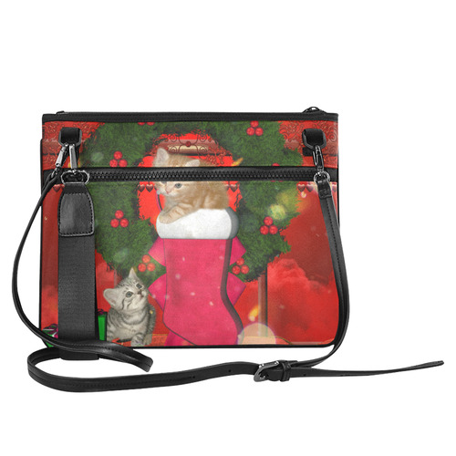 Christmas, funny kitten with gifts Slim Clutch Bag (Model 1668)