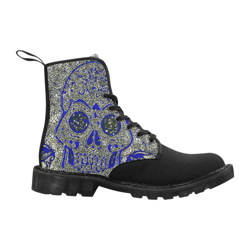 mosaic skull blue, bw by JamColors Martin Boots for Men (Black) (Model 1203H)