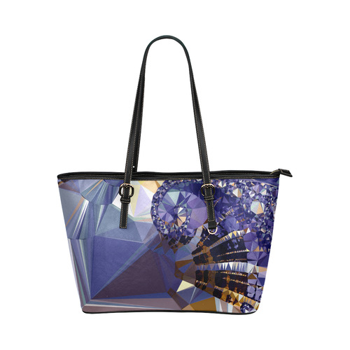 Blue Gold Low Poly Fractal Triangles Leather Tote Bag/Small (Model 1651)