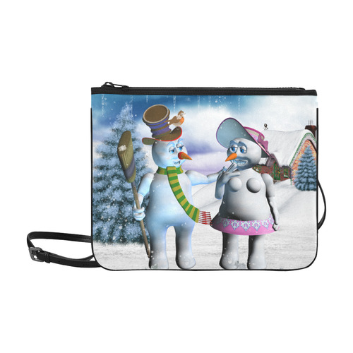 Funny snowman and snow women Slim Clutch Bag (Model 1668)