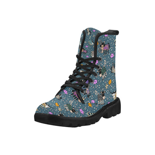 Colorfully and Funny COWS with FLOWERS Martin Boots for Men (Black) (Model 1203H)