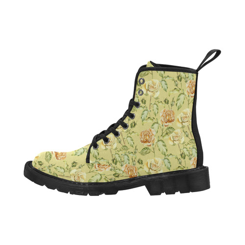 Vintage Roses Pattern Green Martin Boots for Men (Black) (Model 1203H)