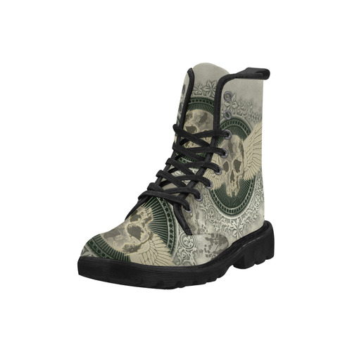 Skull with wings and roses on vintage background Martin Boots for Women (Black) (Model 1203H)
