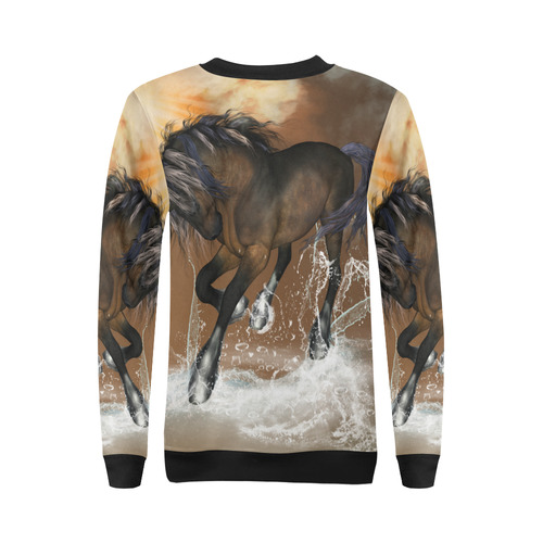Wonderful horse with water splash All Over Print Crewneck Sweatshirt for Women (Model H18)