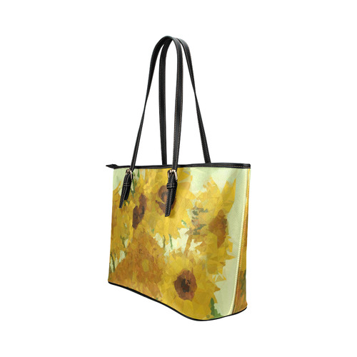 Van Gogh Sunflowers Low Poly Triangles Leather Tote Bag/Large (Model 1651)