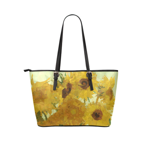 Van Gogh Sunflowers Low Poly Triangles Leather Tote Bag/Large (Model 1651)