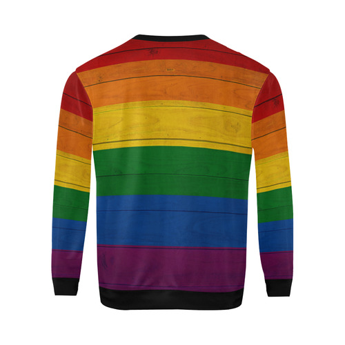 Rainbow Flag Colored Stripes Wood All Over Print Crewneck Sweatshirt for Men/Large (Model H18)