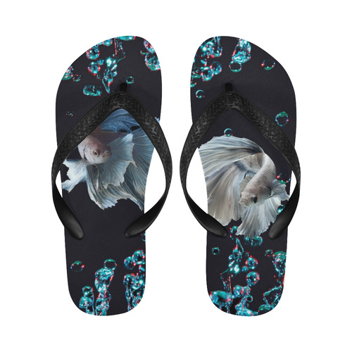 Blue Siamese Fighting Fish with Blue Bubbles Photo Flip Flops for Men/Women (Model 040)