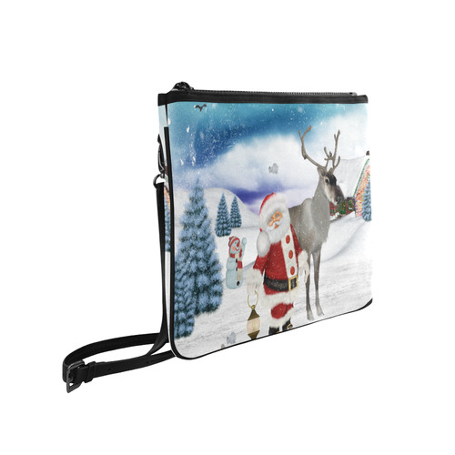 Christmas, Santa Claus with reindeer Slim Clutch Bag (Model 1668)