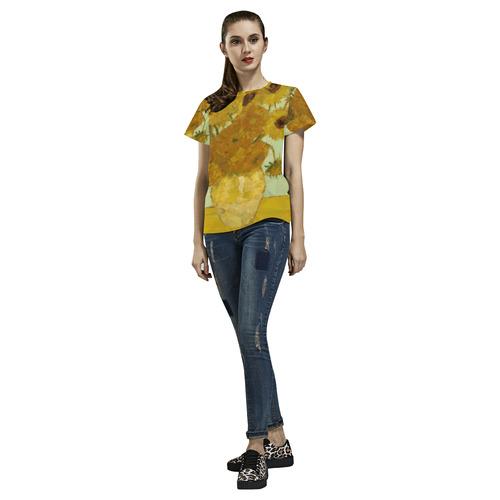 Van Gogh Sunflowers Low Poly Triangles All Over Print T-Shirt for Women (USA Size) (Model T40)