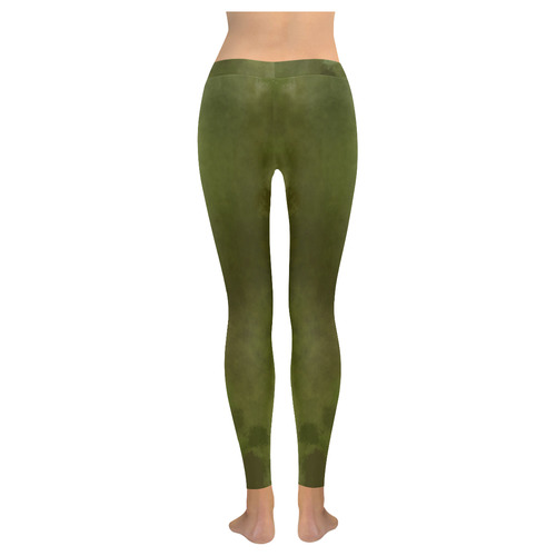 Green brown batik look Women's Low Rise Leggings (Invisible Stitch) (Model L05)