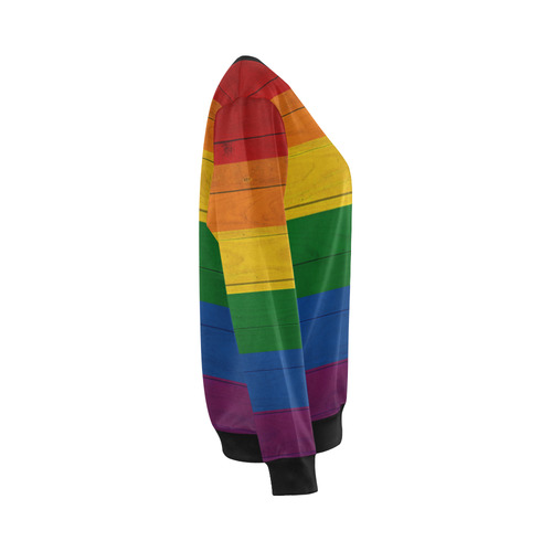 Rainbow Flag Colored Stripes Wood All Over Print Crewneck Sweatshirt for Women (Model H18)