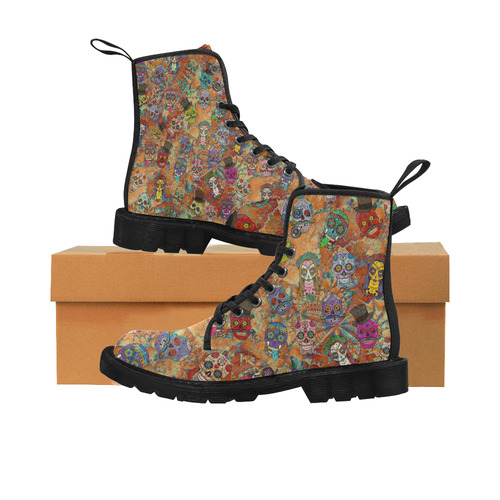 Gothic Sugar Skull Pattern I Martin Boots for Men (Black) (Model 1203H)