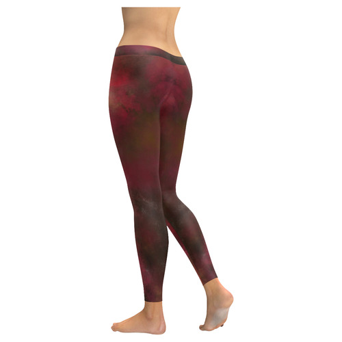 Dark red black batik look Women's Low Rise Leggings (Invisible Stitch) (Model L05)