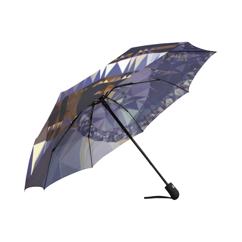 Blue Gold Low Poly Fractal Triangles Auto-Foldable Umbrella (Model U04)