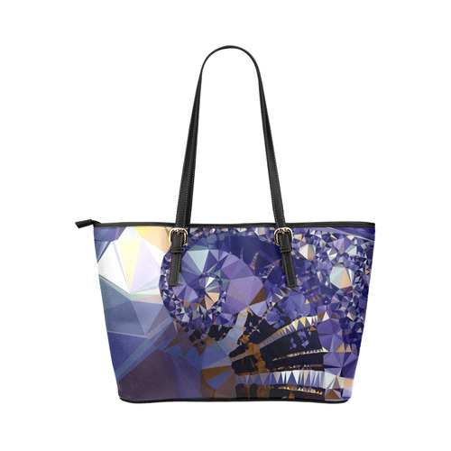 Blue Gold Low Poly Fractal Triangles Leather Tote Bag/Large (Model 1651)