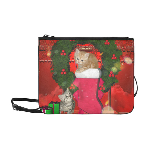 Christmas, funny kitten with gifts Slim Clutch Bag (Model 1668)