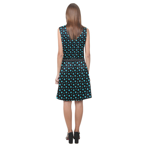 Terrific Turquoise Polka Dots on Black Eos Women's Sleeveless Dress (Model D01)