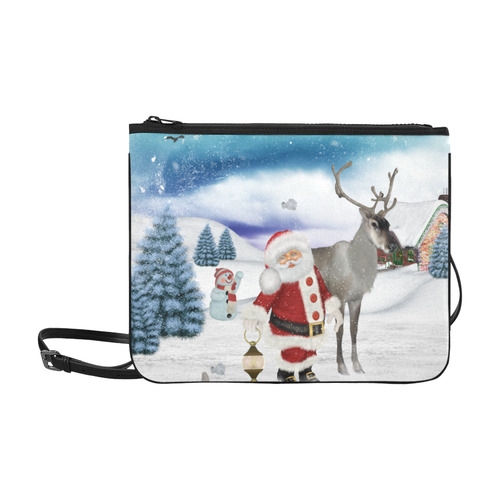 Christmas, Santa Claus with reindeer Slim Clutch Bag (Model 1668)