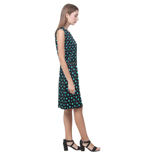 Terrific Turquoise Polka Dots on Black Eos Women's Sleeveless Dress (Model D01)
