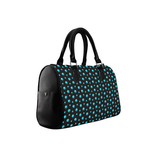 Terrific Turquoise Polka Dots on Midnight Black Boston Handbag (Model 1621)