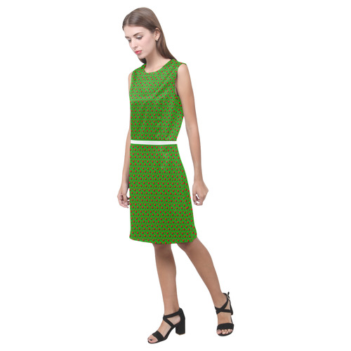 Rambunctious Red Polka Dots on Glorious Green Eos Women's Sleeveless Dress (Model D01)