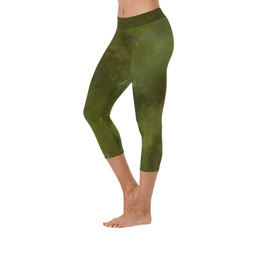 Green brown batik look Women's Low Rise Capri Leggings (Invisible Stitch) (Model L08)